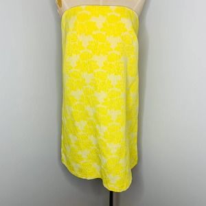 ASOS Yellow Linen Blend Floral Strapless Dress 10